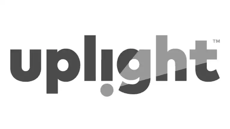 Uplight logo in bold, lowercase letters with a creative design where the 'i' is stylized using a dot and vertical bar. The logo is in grayscale on a white background.